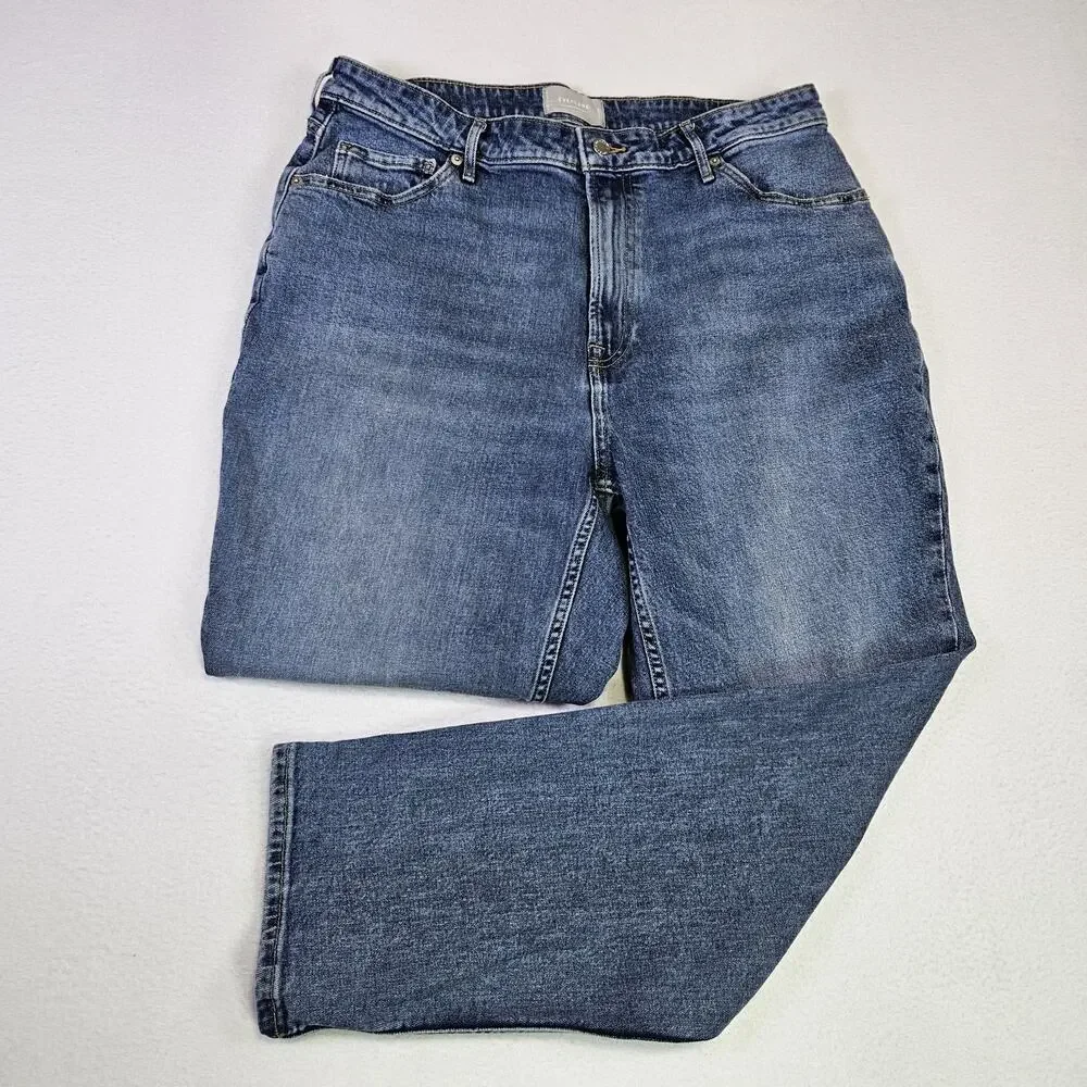 Everlane Curvy Cheeky Jeans Womens 33R 34x28 Organic Cotton Blue Rigid Denim 16